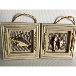 FISH plaque Wall Decor Wood Plank Art~  Beach Nautical Ocean 6.5x6.5